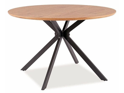 Masa rotunda din MDF, furnir si metal, Astona Stejar / Negru, Ø120xH76 cm