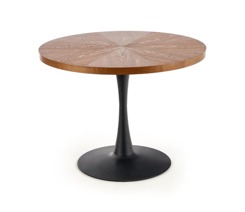 Masa rotunda din MDF, furnir si metal Carmelita Nuc / Negru, Ø100xH75 cm