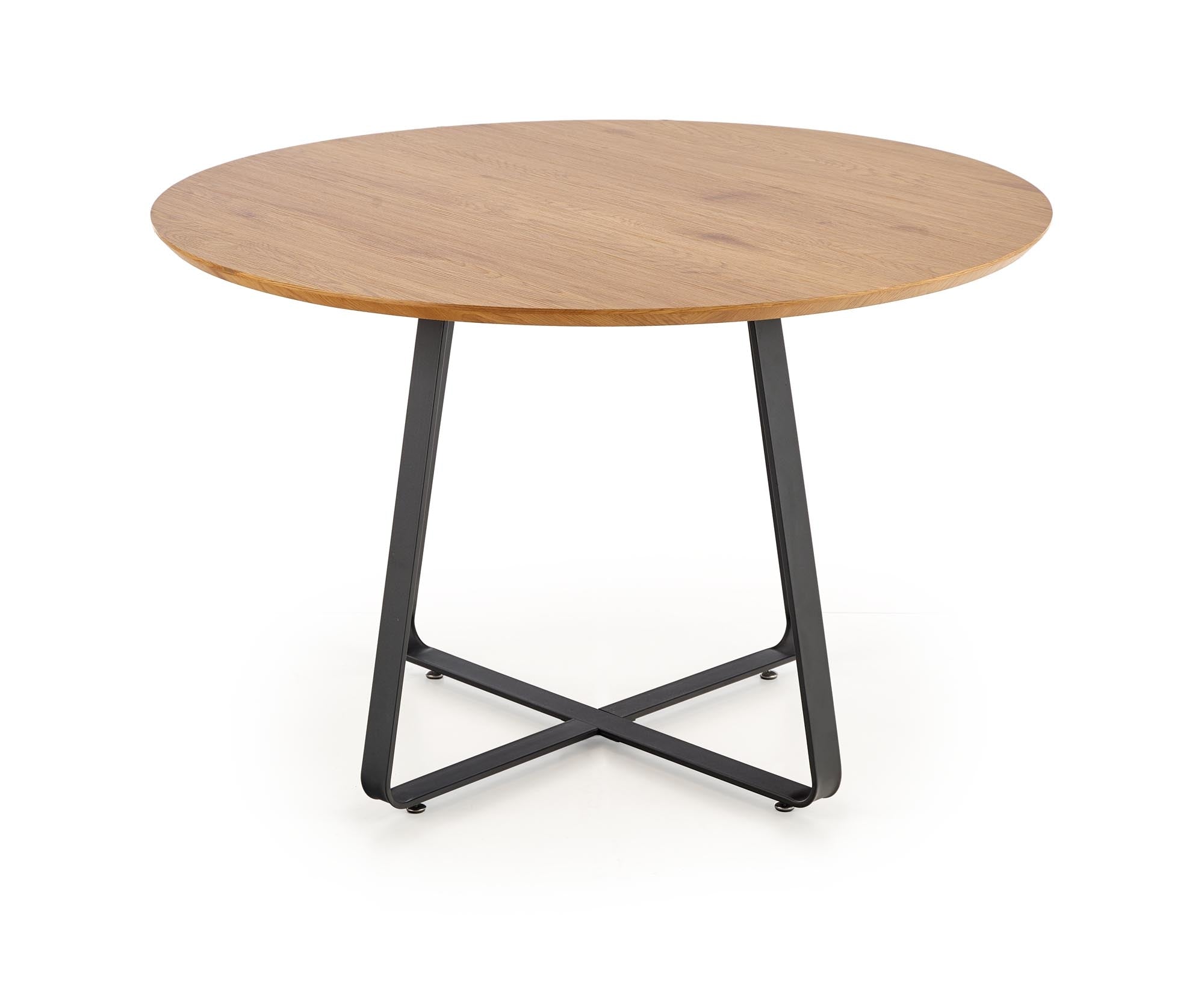 Masa rotunda din MDF, furnir si metal, Lopera II Stejar Auriu / Negru, Ø120xH78 cm