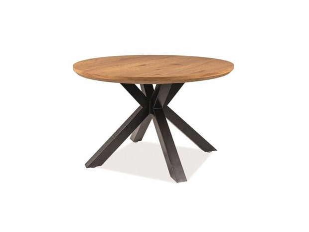 Masa rotunda din MDF, furnir si metal, Risha Stejar / Negru, Ø120xH75 cm