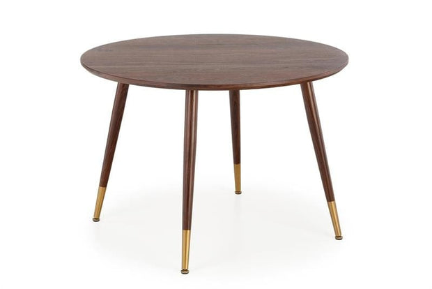 Masa rotunda din MDF, pal si metal, Dominiguez Nuc / Auriu, Ø110xH76 cm