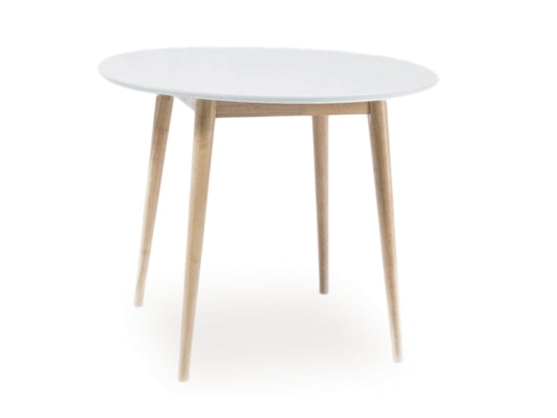 Masa rotunda din MDF si lemn, Larkin Alb / Stejar White Wash, Ø90xH75 cm