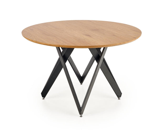 Masa rotunda din MDF si metal, Mozare Stejar Auriu / Negru, Ø120xH75 cm (8)