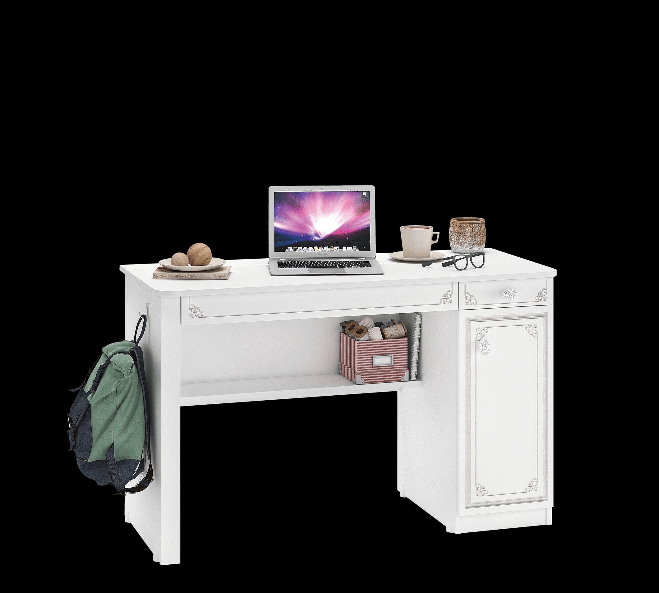 Masa de birou din pal, cu 1 usa si 2 sertare pentru tineret Selena Grey Alb / Gri, L120xl52xH75 cm (6)