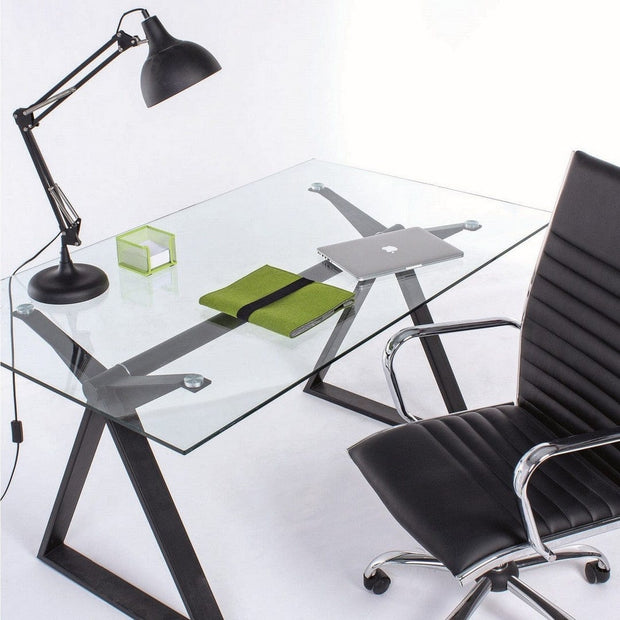 Masa de birou din sticla si metal Job Transparent / Negru, L150xl90xH75 cm (3)