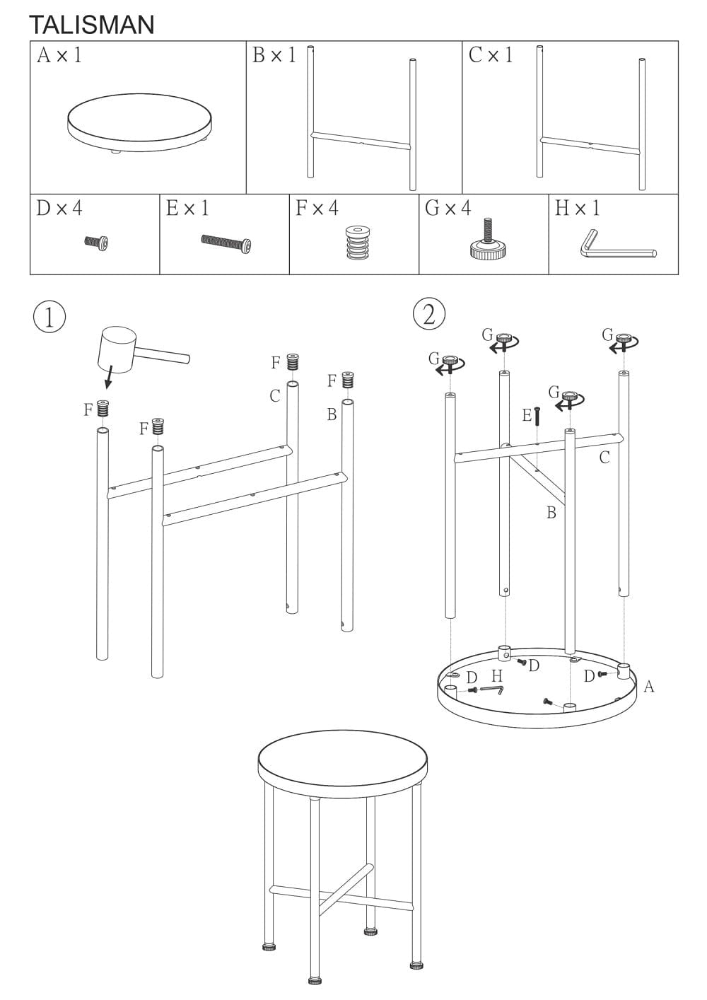 Masa de cafea din MDF si metal Tallis Marmura / Negru, Ø40xH50 cm (2)