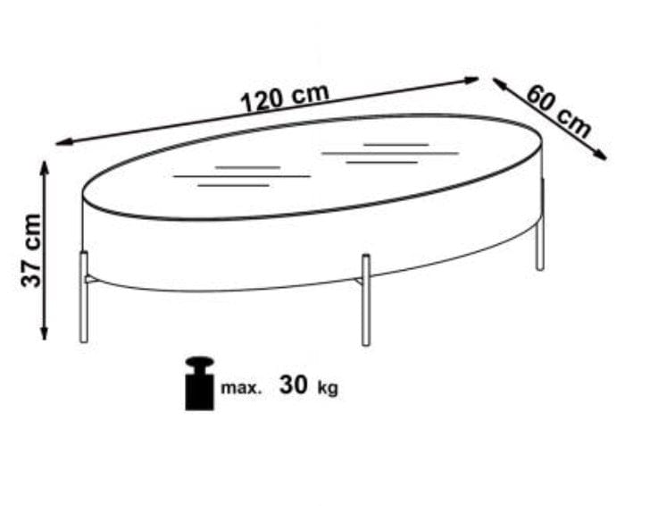 Masa de cafea din sticla, MDF si metal, cu spatiu de depozitare, Zander Stejar Auriu / Negru, L120xl60xH37 cm (6)