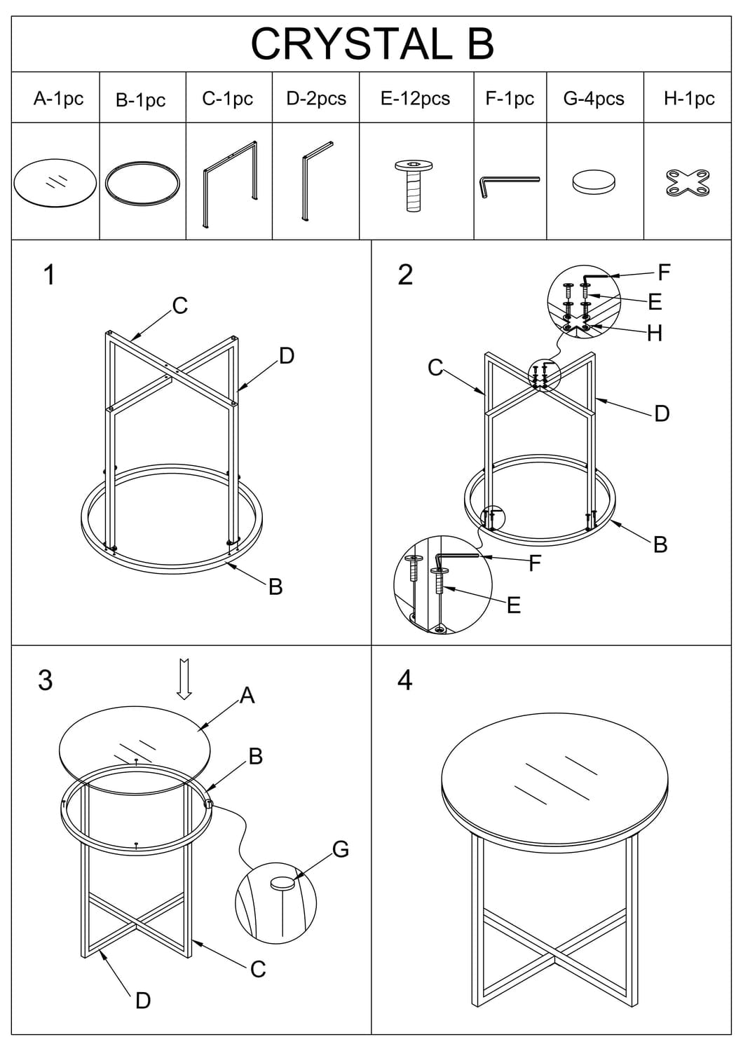 Masa de cafea, din sticla si metal Crossby B Amber / Crom, Ø55xH55 cm (4)