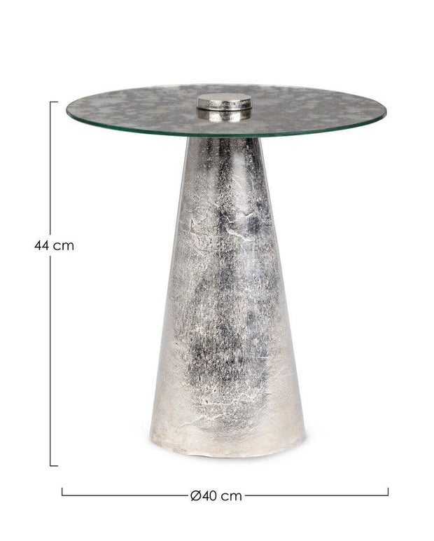 Masa de cafea din sticla si metal Dinpal Nichel, Ø40xH44 cm (2)
