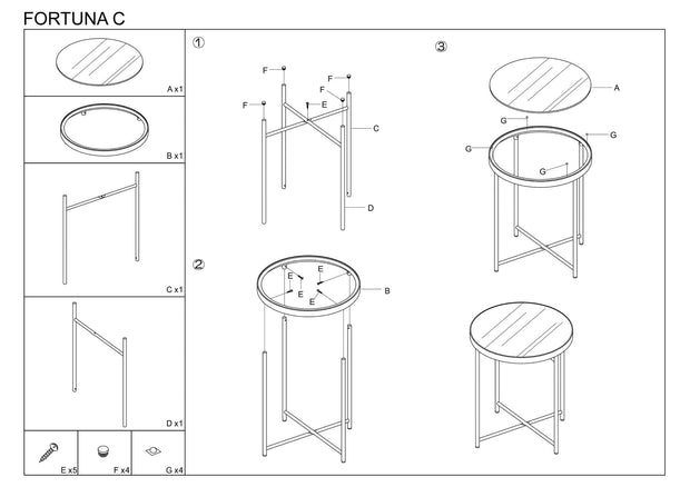 Masa de cafea din sticla si metal Fortino C Maro / Auriu, Ø43xH46 cm (4)