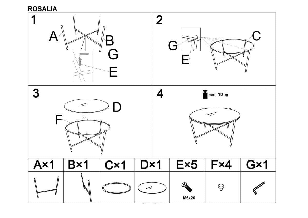 Masa de cafea din sticla si metal, Roselyn Transparent / Negru, Ø70xH41 cm (7)