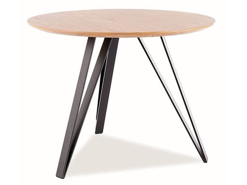 Masa rotunda din MDF, furnir si metal, Tedros Stejar / Negru, Ø100xH76 cm