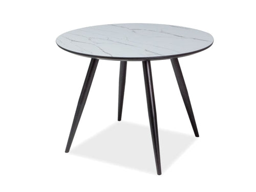 Masa rotunda din MDF, sticla si metal, Ilori Alb / Negru, Ø100xH75 cm