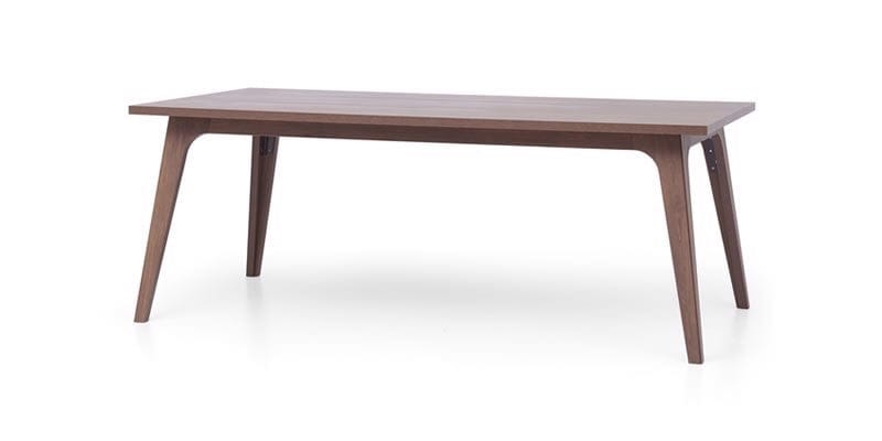 Set masa din pal + 4 scaune tapitate cu stofa, cu picioare din lemn Gold Nuc / Bleumarin, L200xl100xH75 cm (1)
