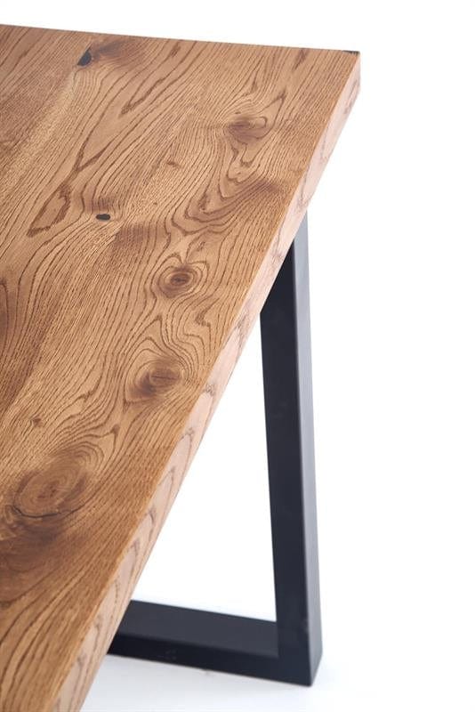 Masa extensibila din lemn, furnir si metal, Halen Stejar Deschis / Negru, L126-206xl80xH76 cm (11)