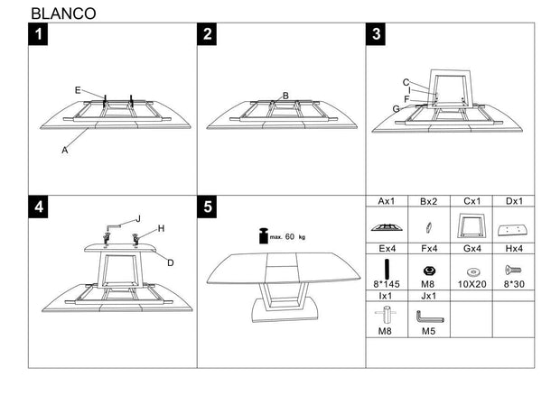 Masa extensibila din sticla, MDF si metal, Blanchard Marmura / Alb, L160-200xl90xH76 cm (17)