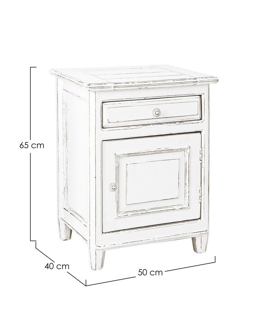 Noptiera din lemn de mango si MDF, cu 1 sertar si 1 usa, Colette Right Alb Antichizat, l50xA40xH65 cm (4)