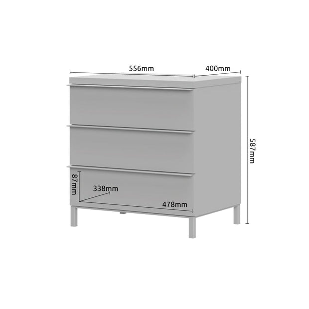 Noptiera din pal si MDF, cu 3 sertare, Avis NS3/AV Tall Alb / Nuc Pacific, l56xA40xH59 cm (5)