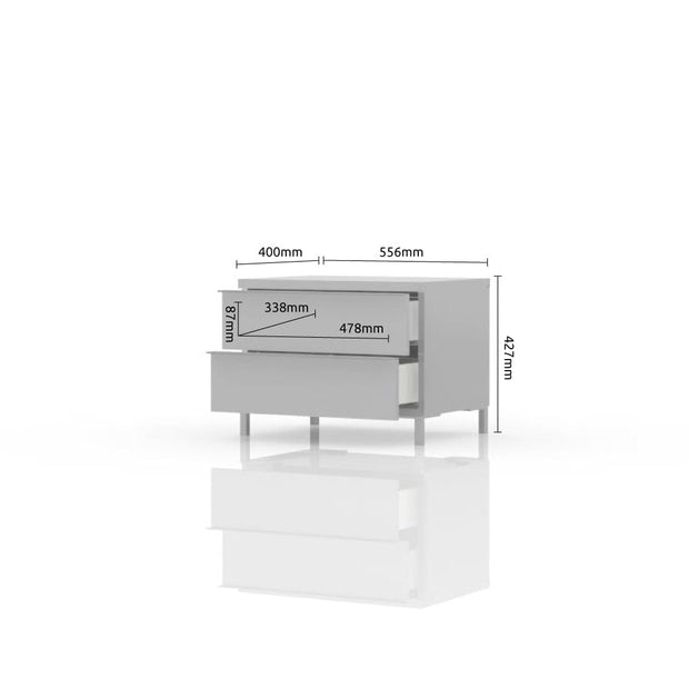 Noptiera din pal si MDF, cu 2 sertare, Avis NS2/AV Small Alb / Nuc Pacific, l56xA41xH43 cm (2)