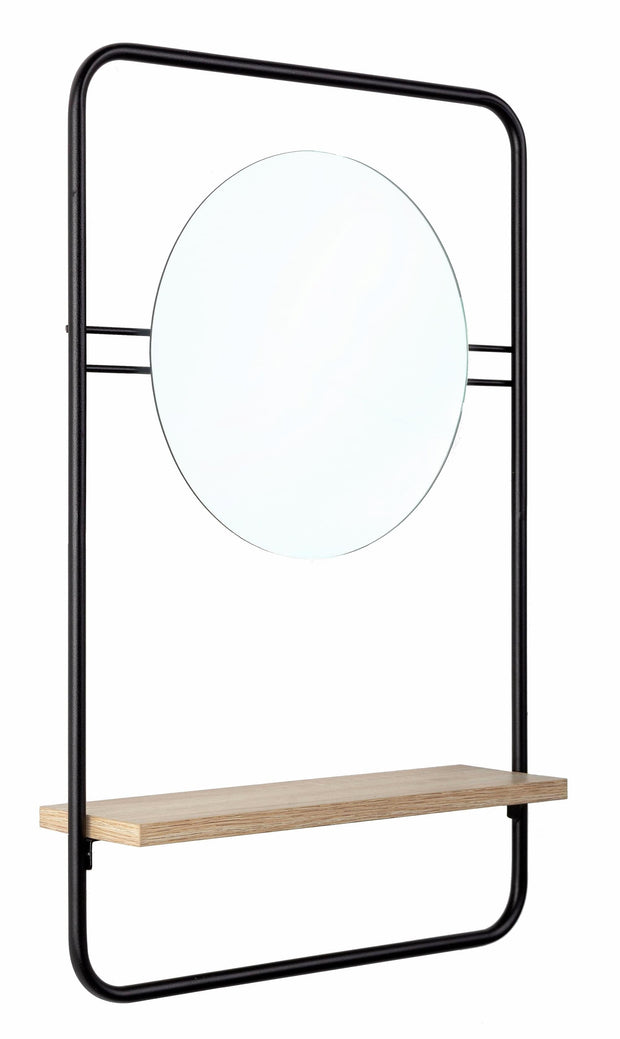 Bizzotto Oglinda decorativa cu etajera, din metal si pal Quiete Negru / Natural, l41xH64 cm