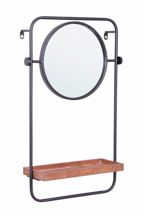 Oglinda decorativa cu rama metalica si etajera, Reflector Negru / Natural, l43xH70 cm