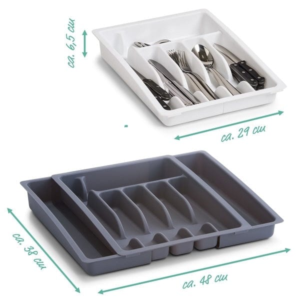 Organizator pentru tacamuri, din plastic, Tray Gri, 6-8 compartimente, L29-48xl38xH6,5 cm (1)