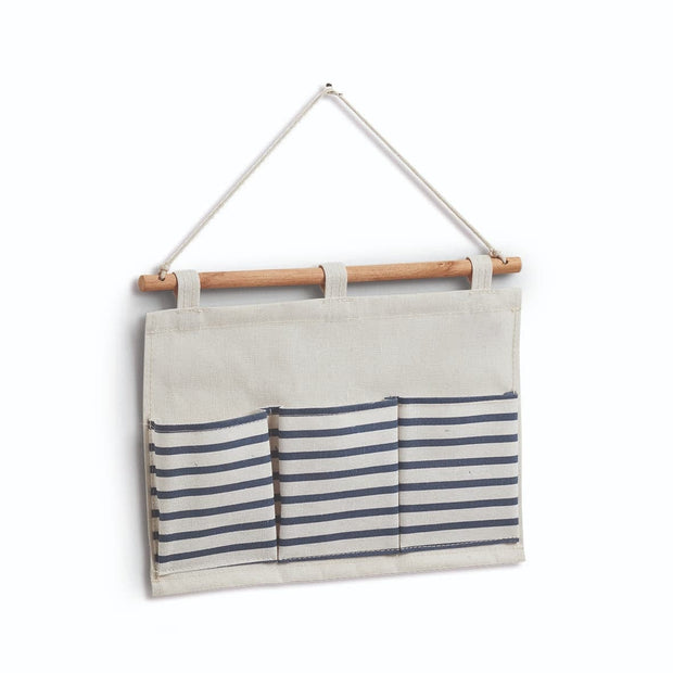 Organizator textil de perete cu 3 compartimente, Stripes Alb / Bleumarin, l35xH25 cm