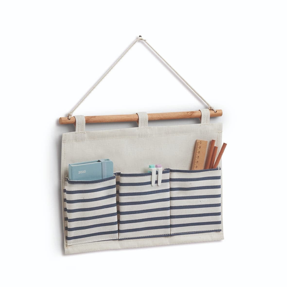 Organizator textil de perete cu 3 compartimente, Stripes Alb / Bleumarin, l35xH25 cm (1)