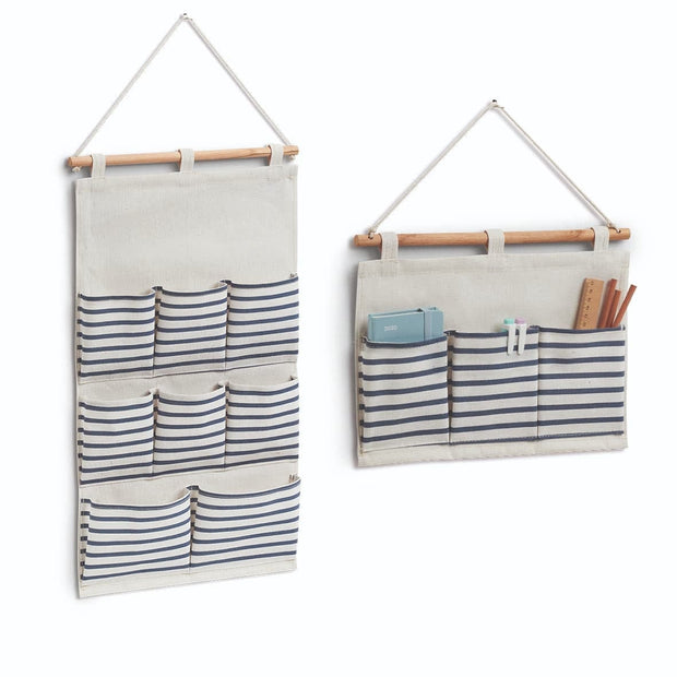 Organizator textil de perete cu 3 compartimente, Stripes Alb / Bleumarin, l35xH25 cm (5)