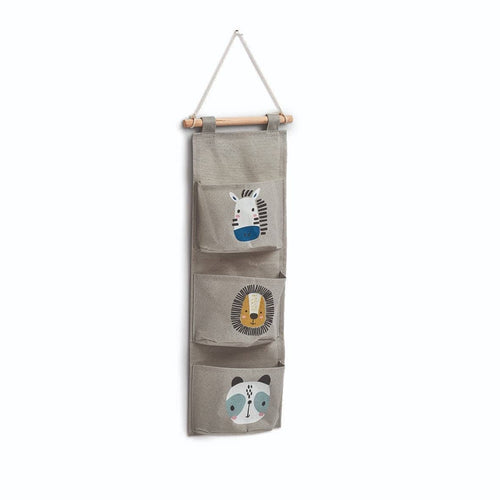 Organizator textil de perete pentru copii, cu 3 compartimente, Animals Tall Gri, l35xH81,5 cm