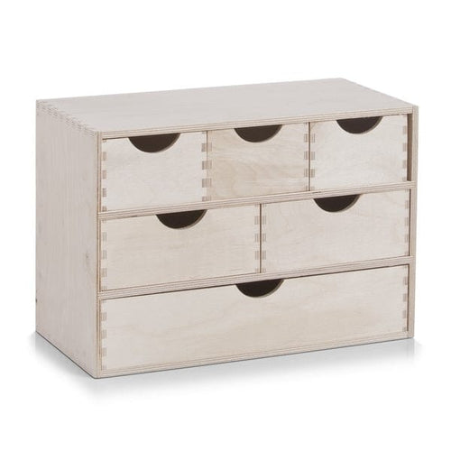 Organizator din lemn, cu 6 sertare, Wood Large Natural, L40xl20xH28 cm