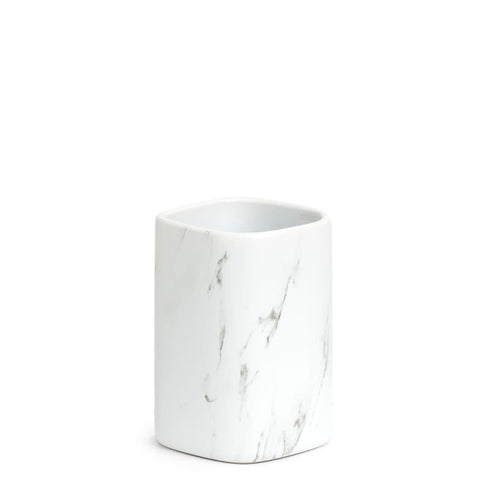 Pahar pentru periuta de dinti, din ceramica, Marble Alb, L7,5xl7,5xH10,9 cm