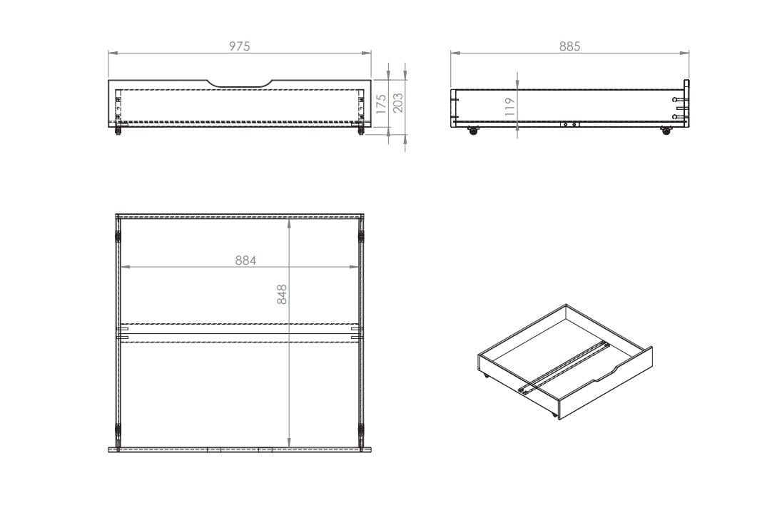 Pat din lemn de pin si MDF cu 2 sertare, pentru copii Pino Capitan Alb, 200 x 90 cm (4)