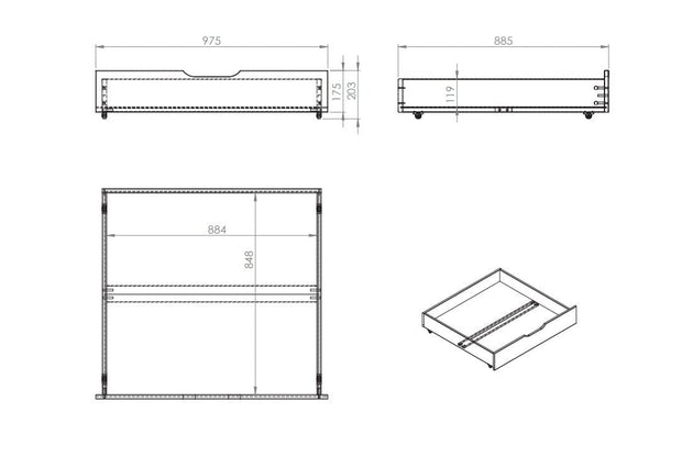 Pat din lemn de pin si MDF cu 2 sertare, pentru copii Pino Capitan Alb, 200 x 90 cm (4)