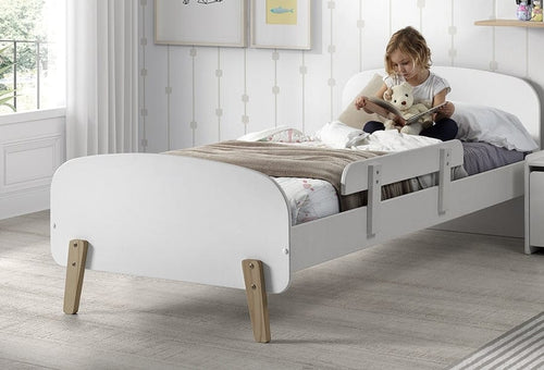 Pat din lemn de pin si MDF cu protectie, pentru copii Kiddy Alb, 200 x 90 cm