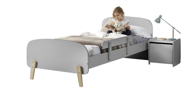 Pat din lemn de pin si MDF cu protectie, pentru copii Kiddy Gri, 200 x 90 cm (1)