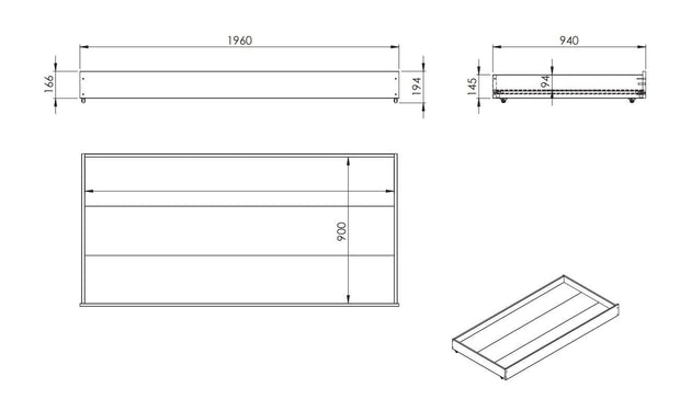 Pat din lemn de pin si MDF cu sertar, pentru copii Pino Capitan Alb, 200 x 90 cm (4)