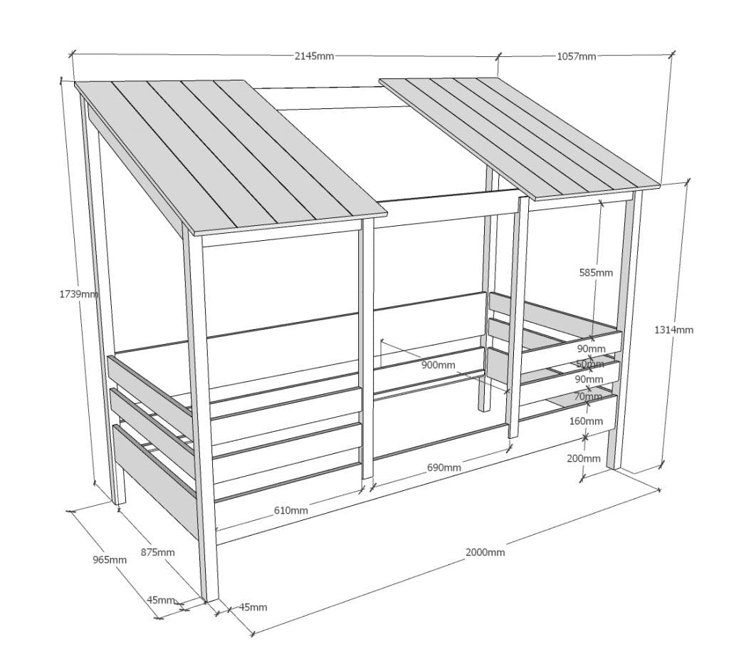 Pat din lemn de pin si MDF cu sertar, pentru copii tip casuta Housebed Cabane Alb, 200 x 90 cm (5)