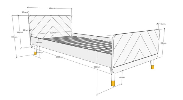 Pat din lemn de pin si MDF pentru copii Billy Gri, 200 x 90 cm (7)