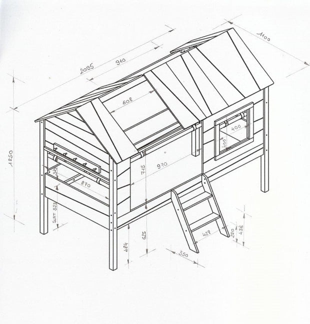 Pat din lemn de pin si MDF, pentru copii cu spatiu de joaca Charlotte Bej / Gri, 200 x 90 cm (2)