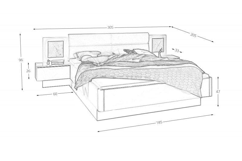 Pol-Power Pat din pal, capatai tapitat cu piele ecologica si 2 noptiere cu LED Cappy Antracit / Natural, 200 x 180 cm