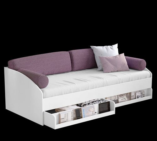 Pat din pal cu 2 sertare si 4 perne, pentru copii si tineret Daybed Alb, 200 x 90 cm