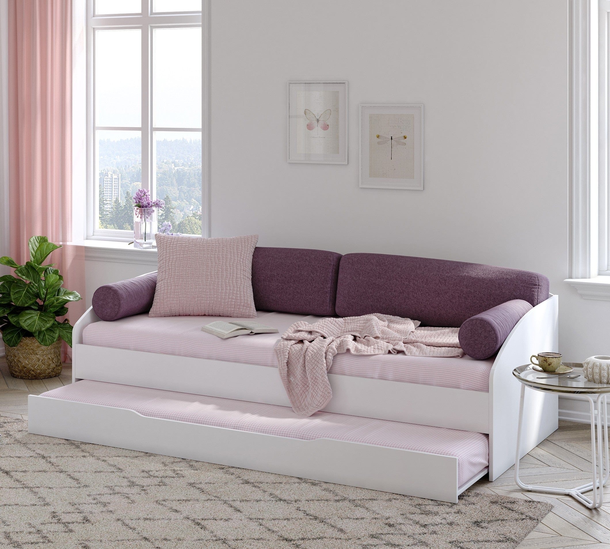 Pat din pal cu sertar si 4 perne, pentru copii si tineret Daybed Alb, 200 x 90 cm