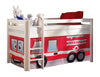 Vipack 200 x 90 cm Pat etajat din lemn de pin, cu spatiu de joaca pentru copii Pino Fire Rescue Alb, 200 x 90 cm