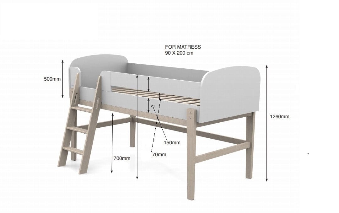 Pat etajat din lemn de pin si MDF, pentru copii cu spatiu de joaca Kiddy Alb, 200 x 90 cm (3)