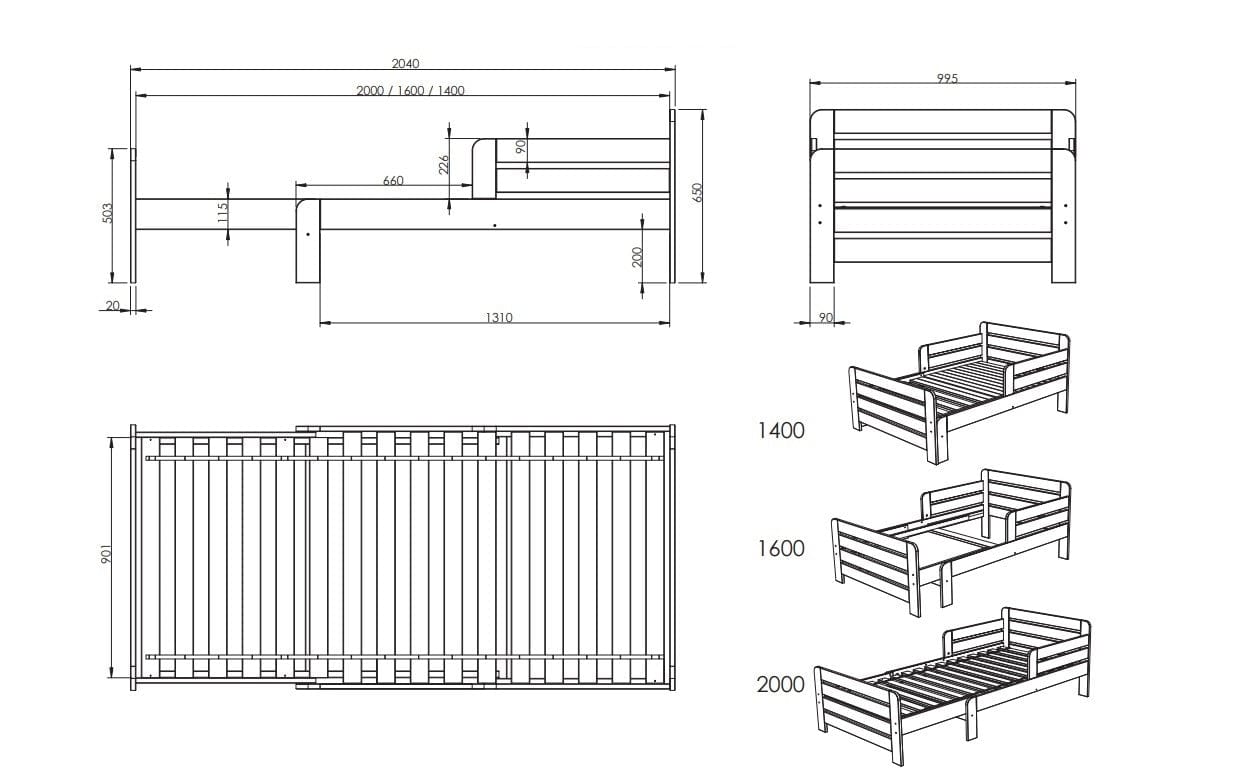 Pat extensibil din lemn de pin cu sertar, pentru copii Jumper Alb, 140 x 90 cm (10)