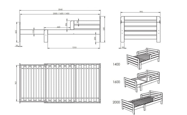 Pat extensibil din lemn de pin pentru copii Jumper Alb, 140 x 90 cm (7)