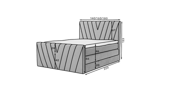 Pat rabatabil cu lada de depozitare, tapitat cu stofa, Candys Boxspring Velvet (4)