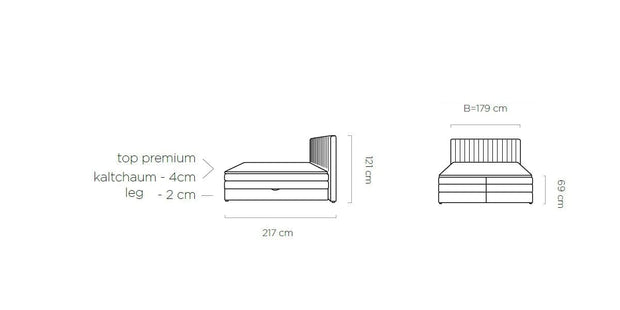 Pat rabatabil cu lada de depozitare, tapitat cu stofa Mina Boxspring Crem, topper inclus, 200 x 160 cm (3)