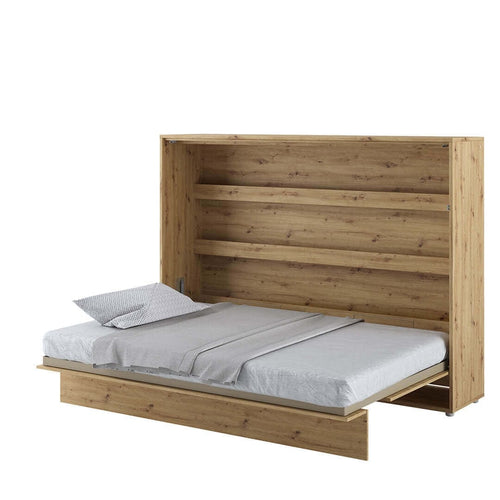 Pat rabatabil pe perete, cu mecanism pneumatic si somiera inclusa, Bed Concept Horizontal Stejar Artisan, 200 x 140 cm